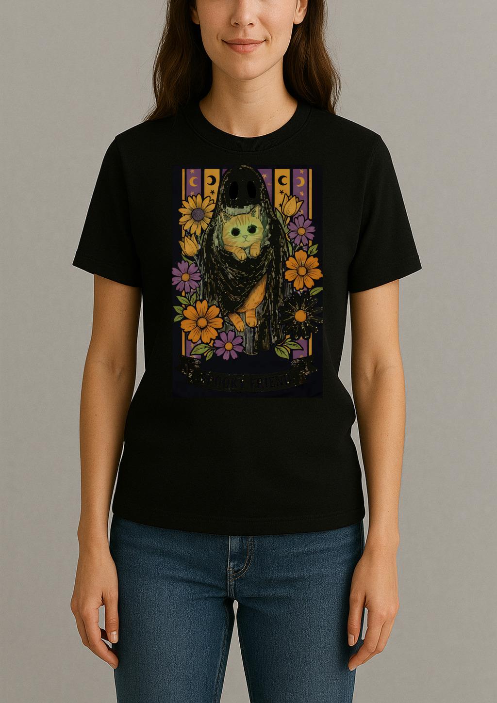 Halloween Ghost And Cat Womentee