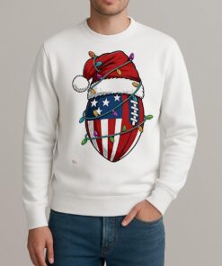 American Flag Football Light Christmas Hat Shirt sweater