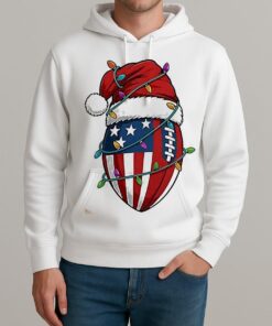 American Flag Football Light Christmas Hat Shirt Unisexhoodie