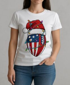 American Flag Football Light Christmas Hat Shirt W-tee