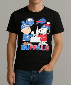 Charlie Brown Buffalo Sabres Hockey And Snoopy Buffalo Bills Baseball Skyline Shirt