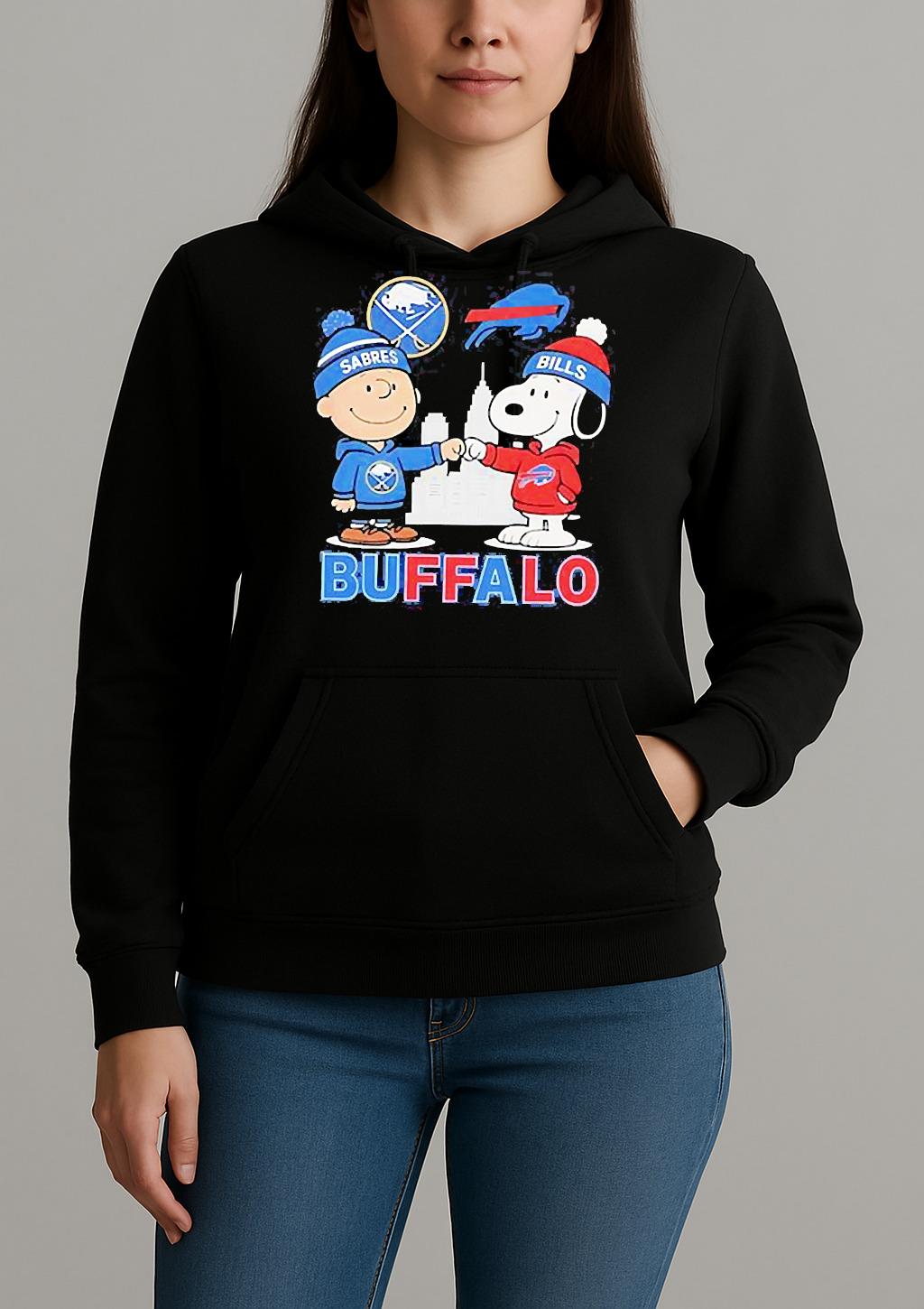 Charlie Brown Buffalo Sabres Hockey And Snoopy Buffalo Bills Baseball Skyline Shirt Unihoodie