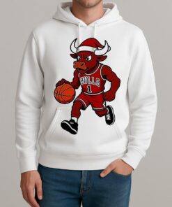 Chicago Bulls Wearing Santa Hat Christmas Mascot Shirt Unisexhoodie