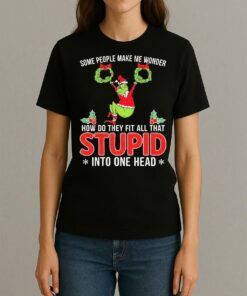 Grinch Some People Make Me Wonder How Do They Fit All That Stupid Into One Head Christmas Shirt Womentee