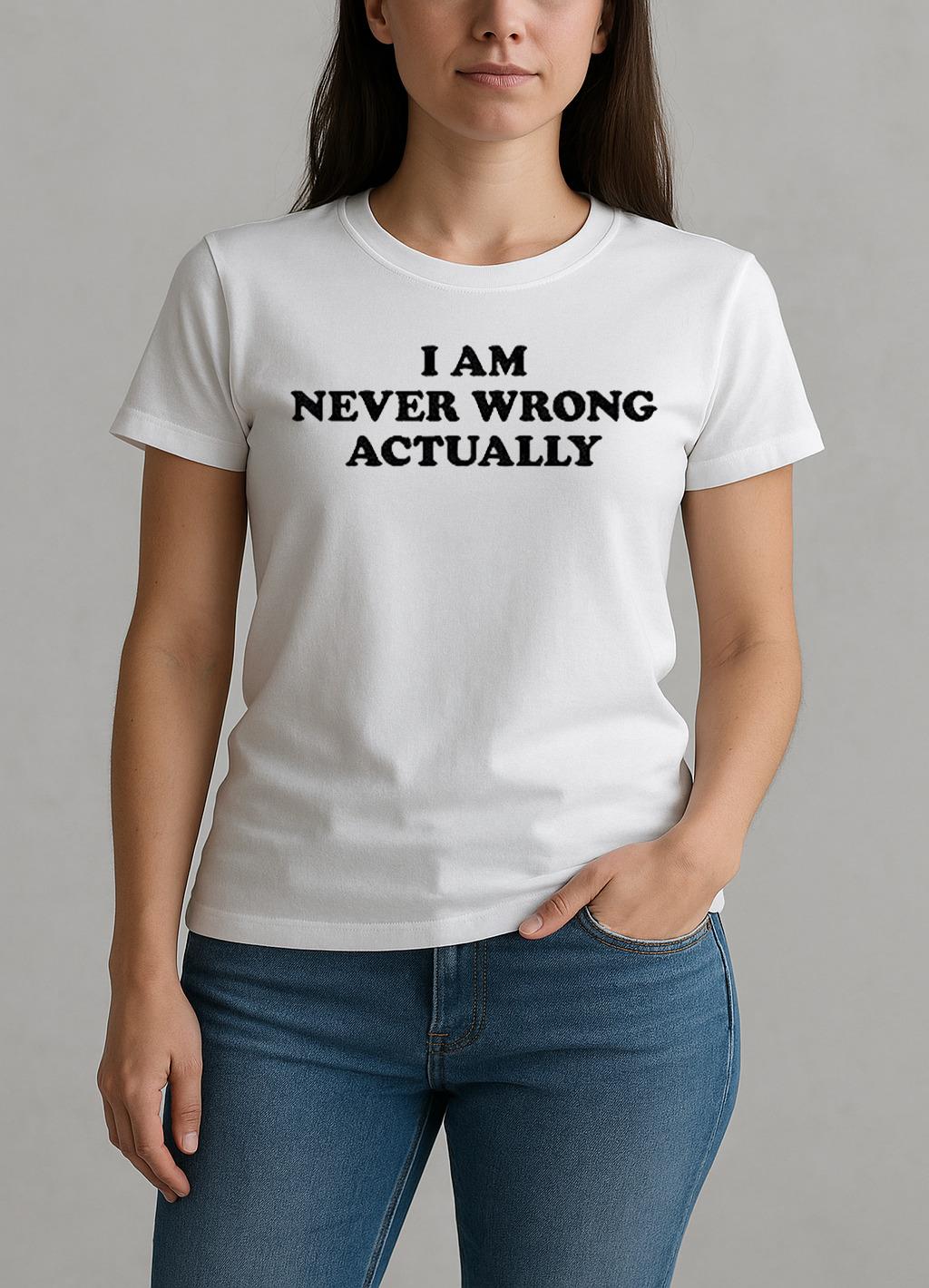 I Am Never Wrong Actually Text Shirt W-tee