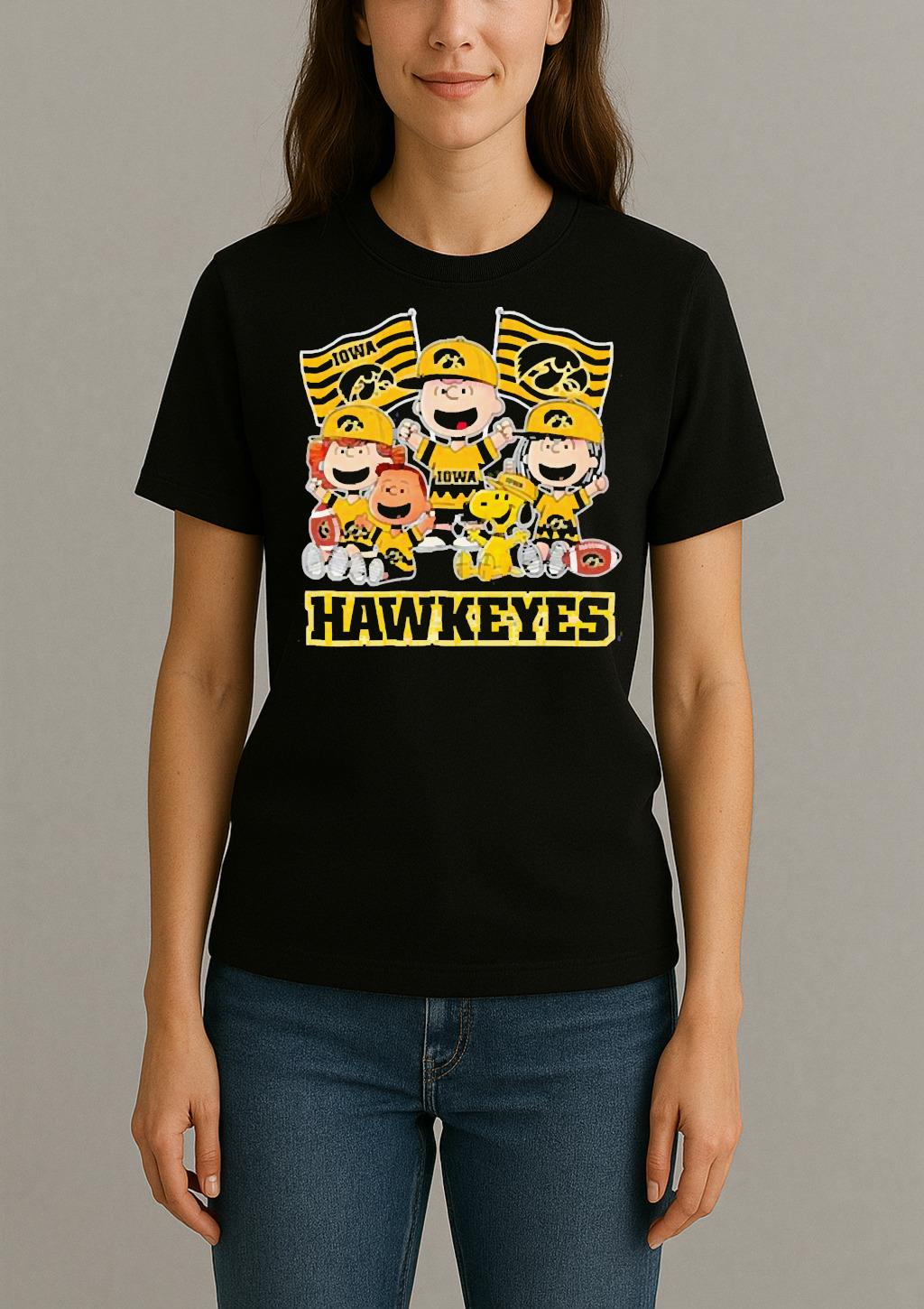Iowa Hawkeyes Shop Snoopy Charlie Brown And Friends Hawkeyes Flags T Shirt Womentee