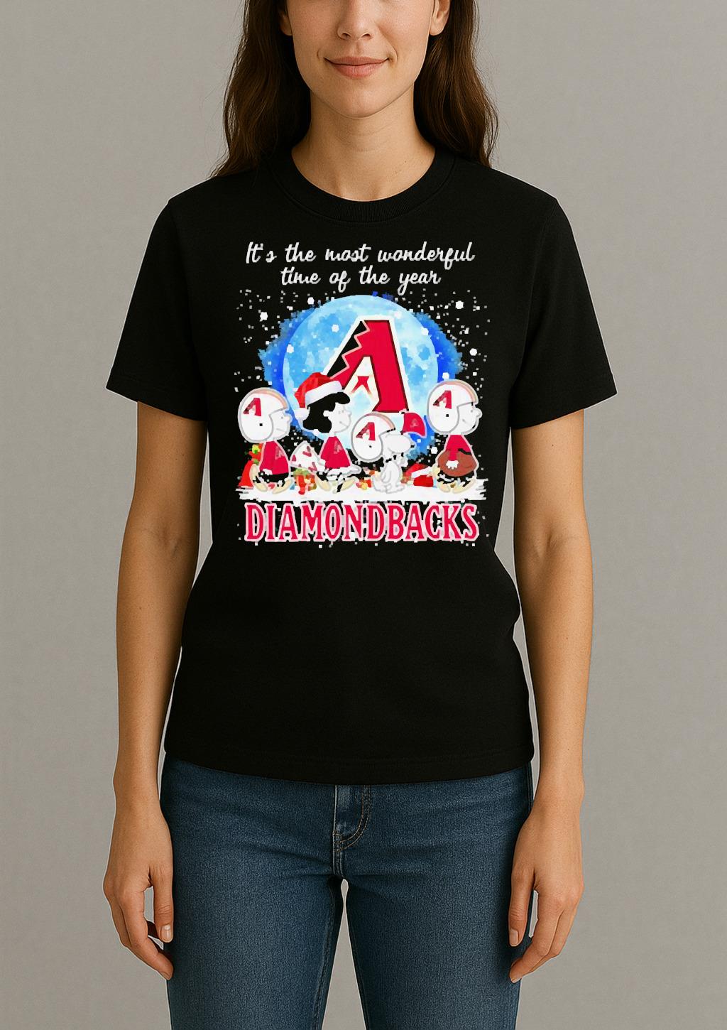 Its The Most Wonderful Time Of The Years Peanuts Characters X Arizona Diamondbacks Merry Christmas T Shirt Womentee