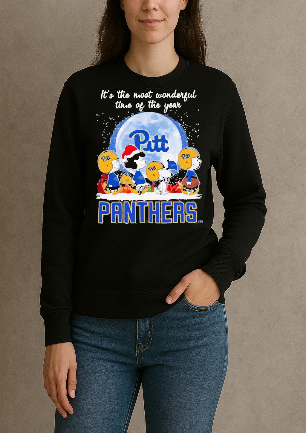 Its The Most Wonderful Time Of The Years Peanuts Characters X Pittsburgh Panthers Merry Christmas T Shirt sweater