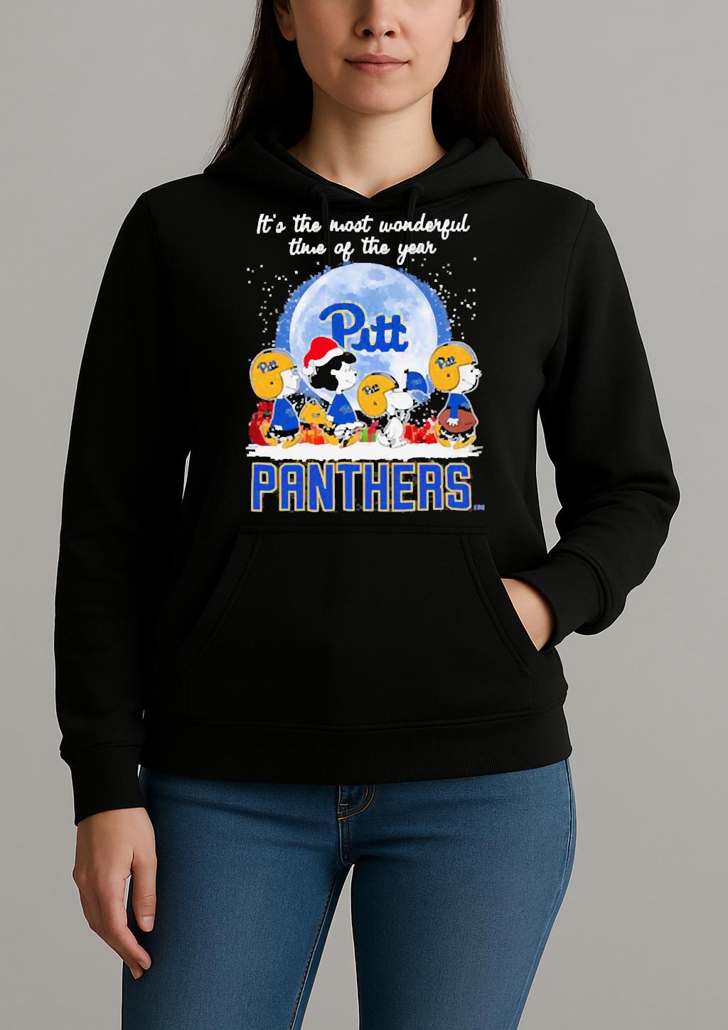 Its The Most Wonderful Time Of The Years Peanuts Characters X Pittsburgh Panthers Merry Christmas T Shirt Unihoodie