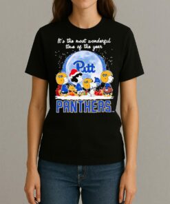 Its The Most Wonderful Time Of The Years Peanuts Characters X Pittsburgh Panthers Merry Christmas T Shirt Womentee