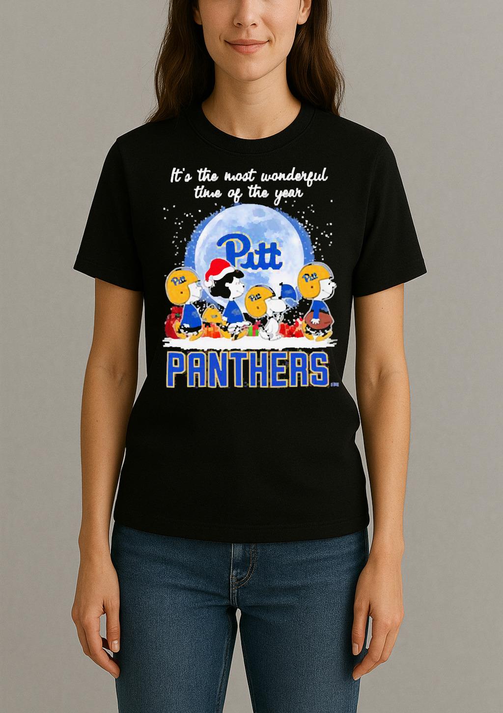Its The Most Wonderful Time Of The Years Peanuts Characters X Pittsburgh Panthers Merry Christmas T Shirt Womentee