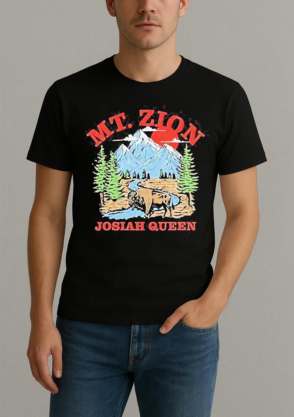 Josiah Queen Mt Zion American Bison Mountain Sunset T Shirt