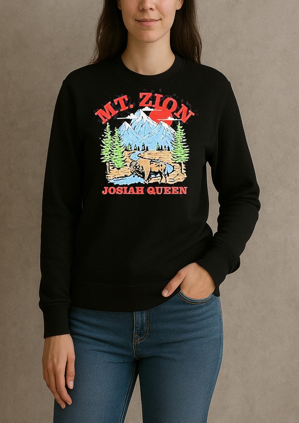 Josiah Queen Mt Zion American Bison Mountain Sunset T Shirt sweater
