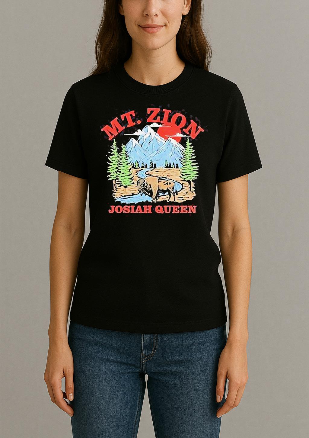 Josiah Queen Mt Zion American Bison Mountain Sunset T Shirt Womentee