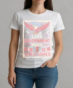 Less Government More Video Games Patriotic Eagle Graphic W-tee