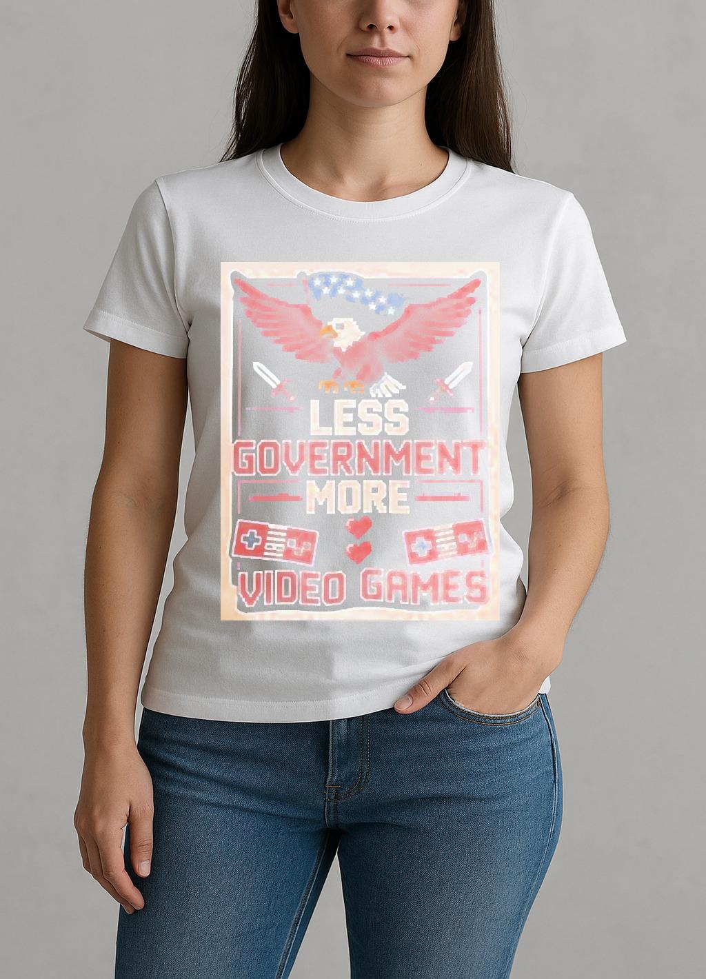Less Government More Video Games Patriotic Eagle Graphic W-tee