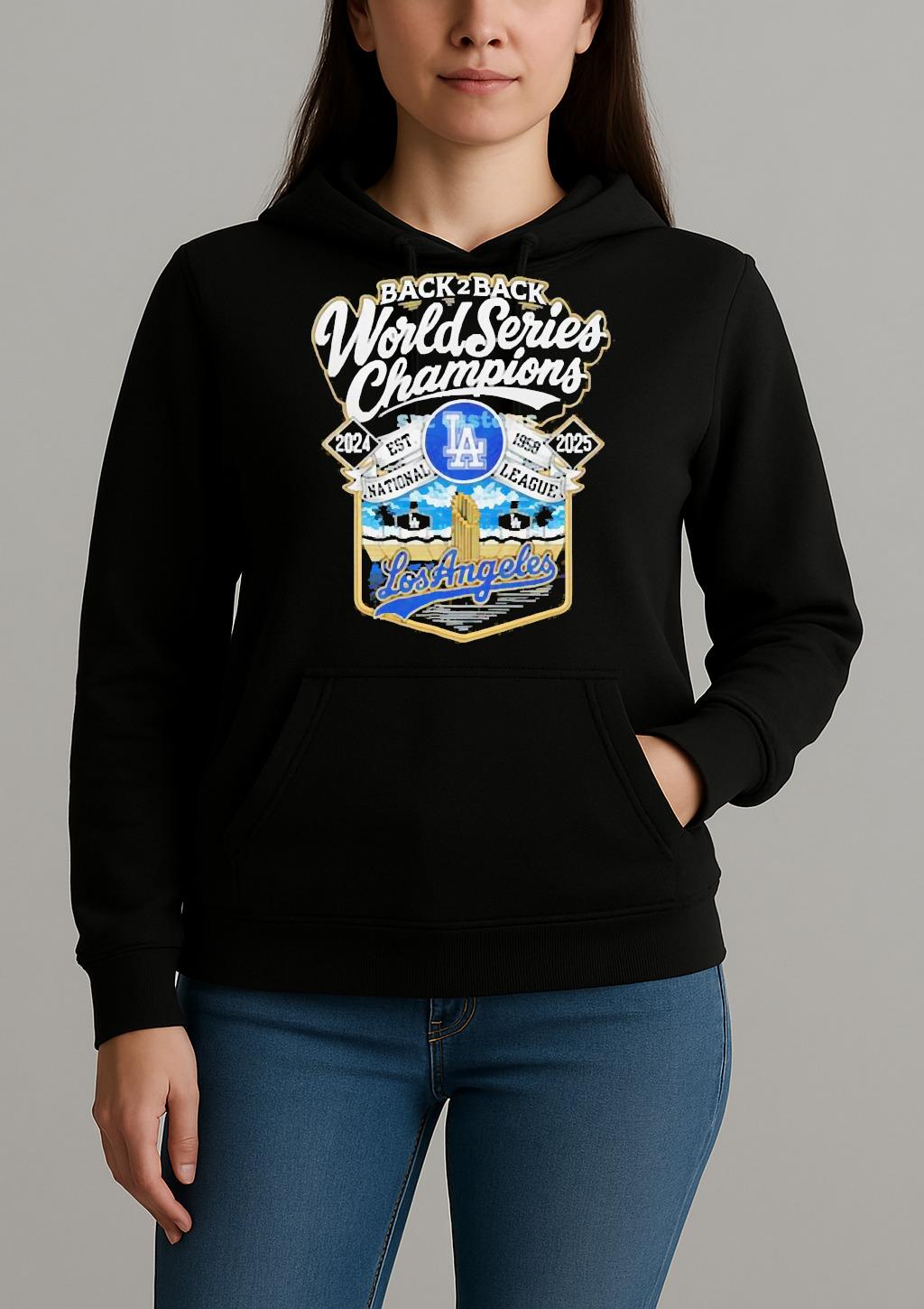 Los Angeles Dodgers Back 2 Back World Series Champions Est 1958 National League 2024 2025 Shirt Unihoodie