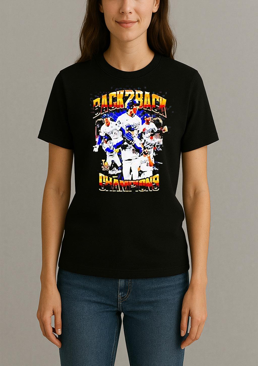 Los Angeles Dodgers Back To Back World Series 2025 Champions Player Trophy T Shirt Womentee