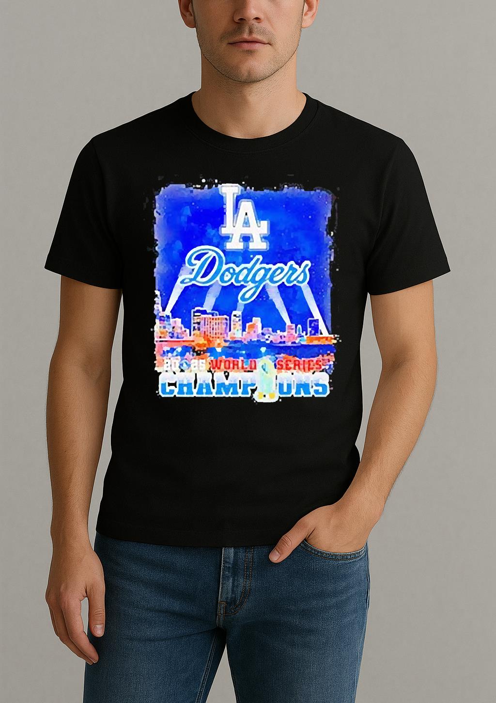 Los Angeles Dodgers Retro Skyline 2025 World Series Champions T Shirt