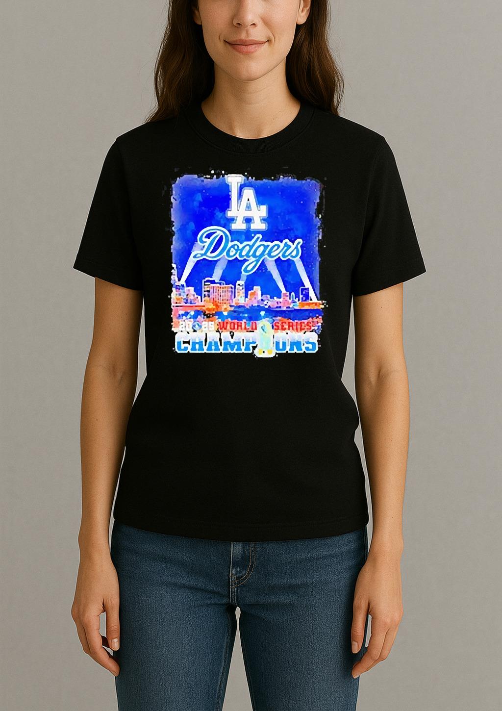Los Angeles Dodgers Retro Skyline 2025 World Series Champions T Shirt Womentee