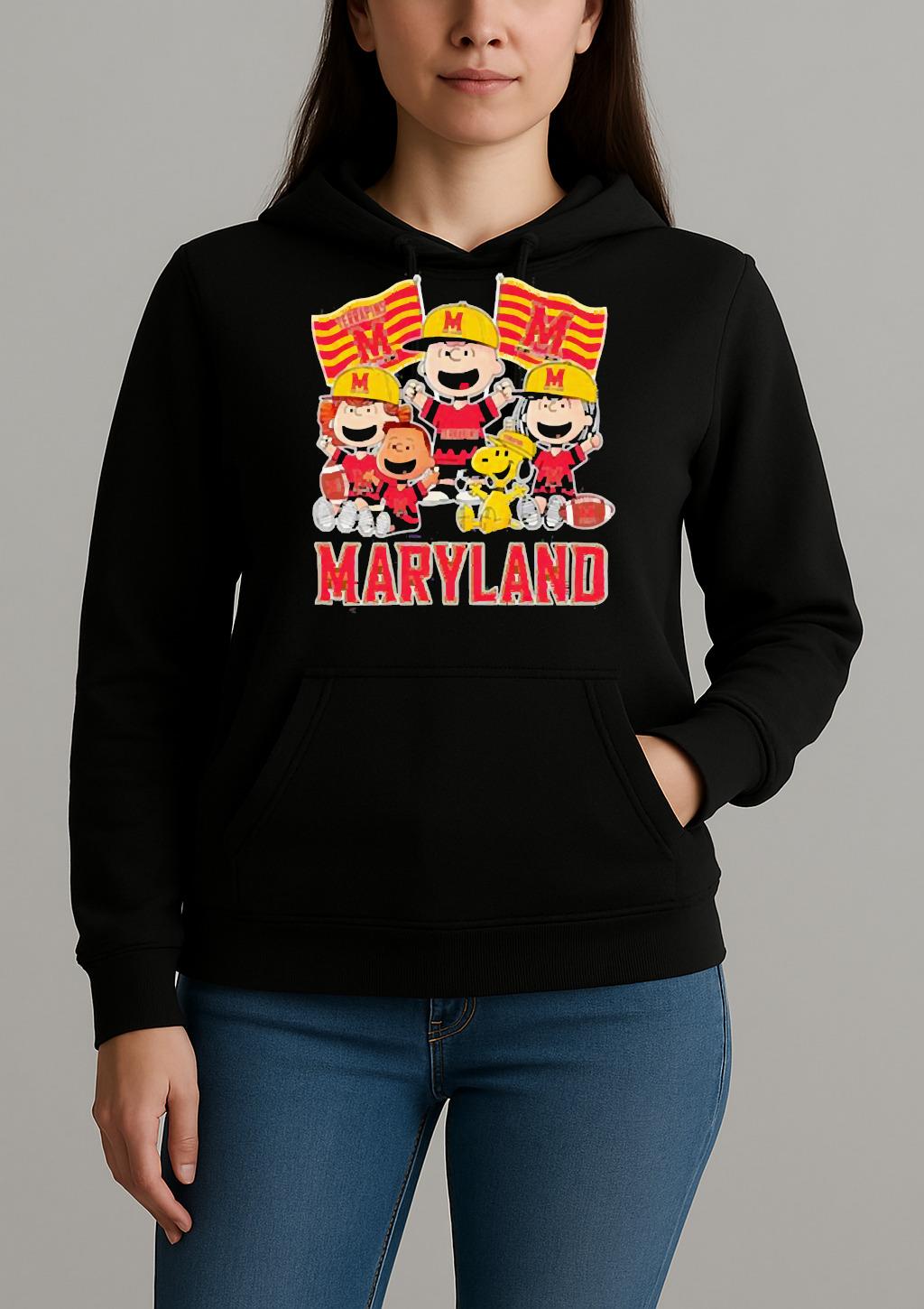 Maryland Terrapins Shop Snoopy Charlie Brown And Friends Terrapins Flags T Shirt Unihoodie