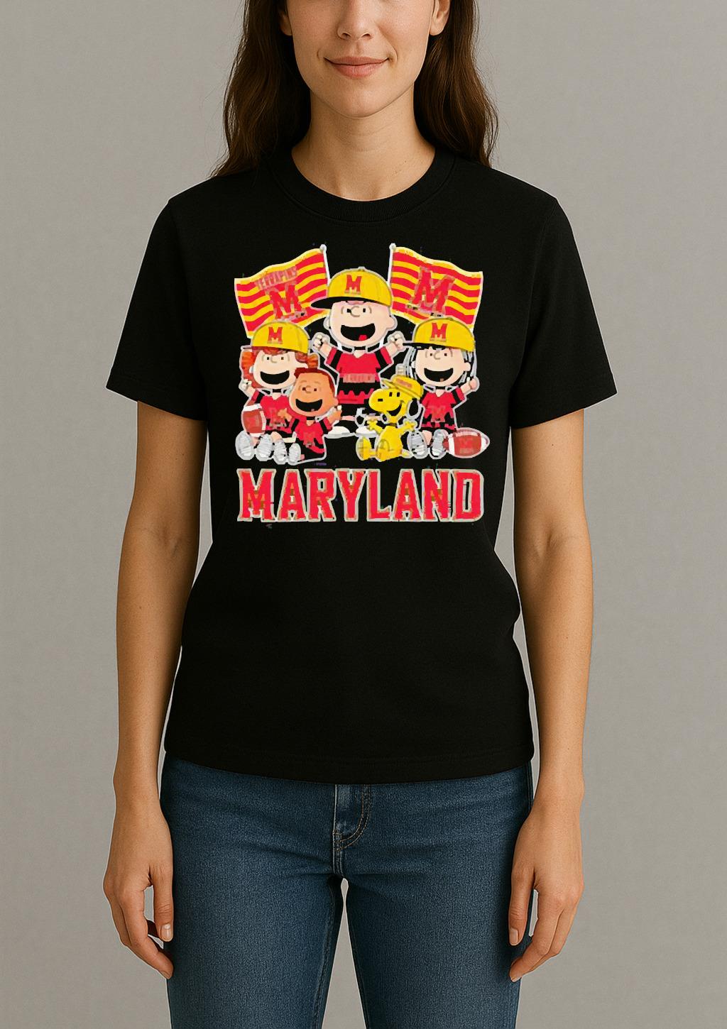 Maryland Terrapins Shop Snoopy Charlie Brown And Friends Terrapins Flags T Shirt Womentee