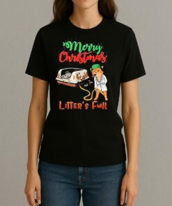 Merry Christmas Litters Full Funny Cat Lovers Shirt Womentee