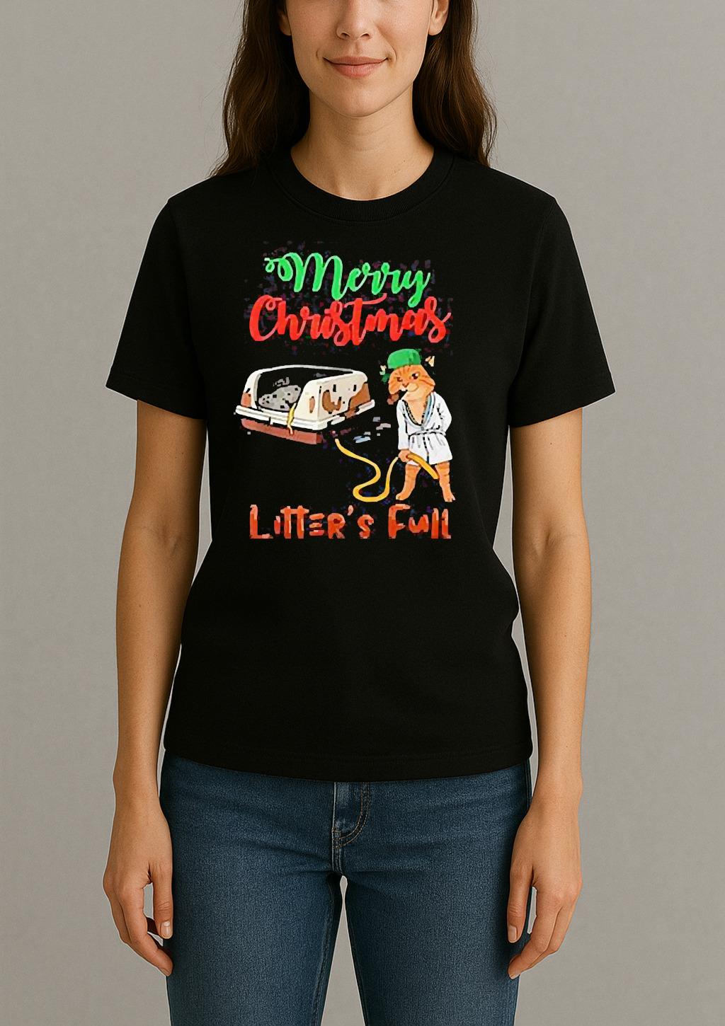 Merry Christmas Litters Full Funny Cat Lovers Shirt Womentee