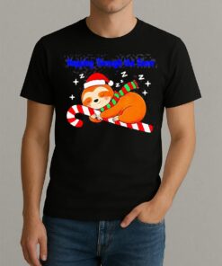 Napping Through The Snow Christmas Sloth Candy Cane T Shirt
