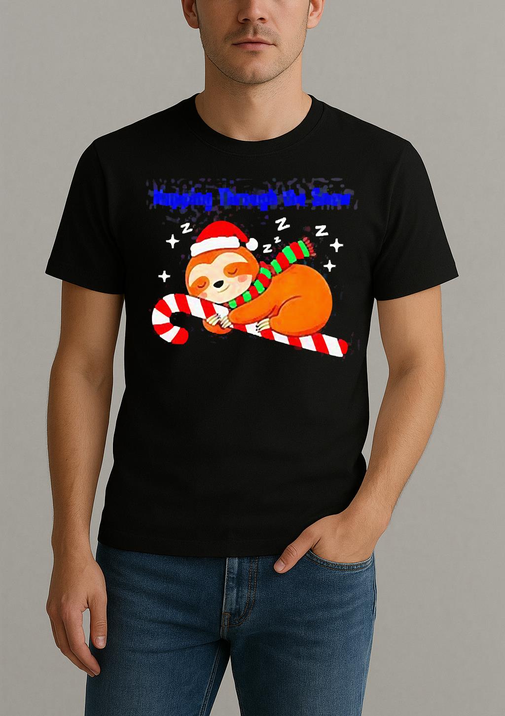 Napping Through The Snow Christmas Sloth Candy Cane T Shirt