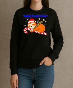 Napping Through The Snow Christmas Sloth Candy Cane T Shirt sweater