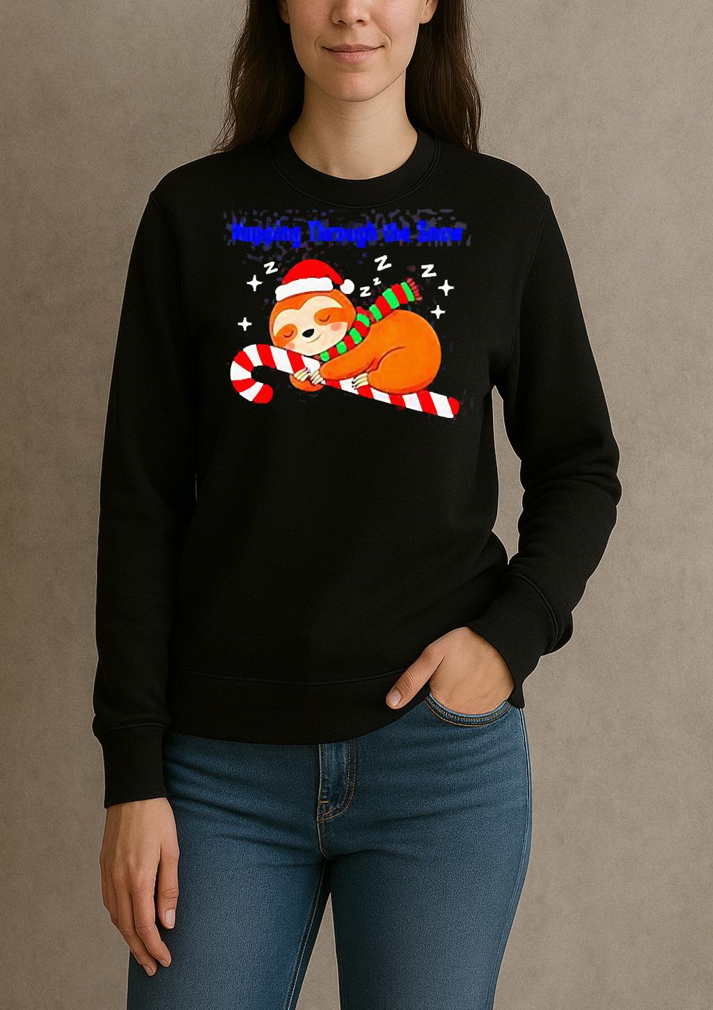Napping Through The Snow Christmas Sloth Candy Cane T Shirt sweater
