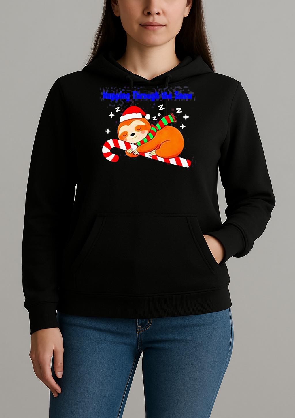 Napping Through The Snow Christmas Sloth Candy Cane T Shirt Unihoodie