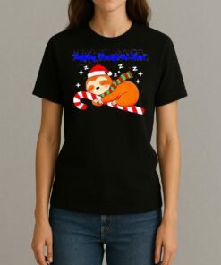 Napping Through The Snow Christmas Sloth Candy Cane T Shirt Womentee