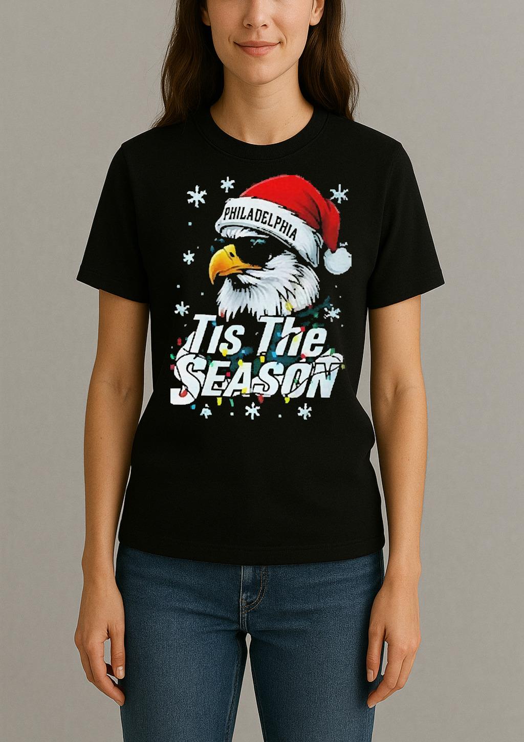 Official Eagle Santa Hat Tis The Season Philadelphia Eagles Nfl Football 2025 Shirt Womentee