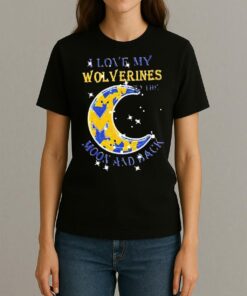 Official I Love My Michigan Wolverines To The Moon And Back Shirt Womentee