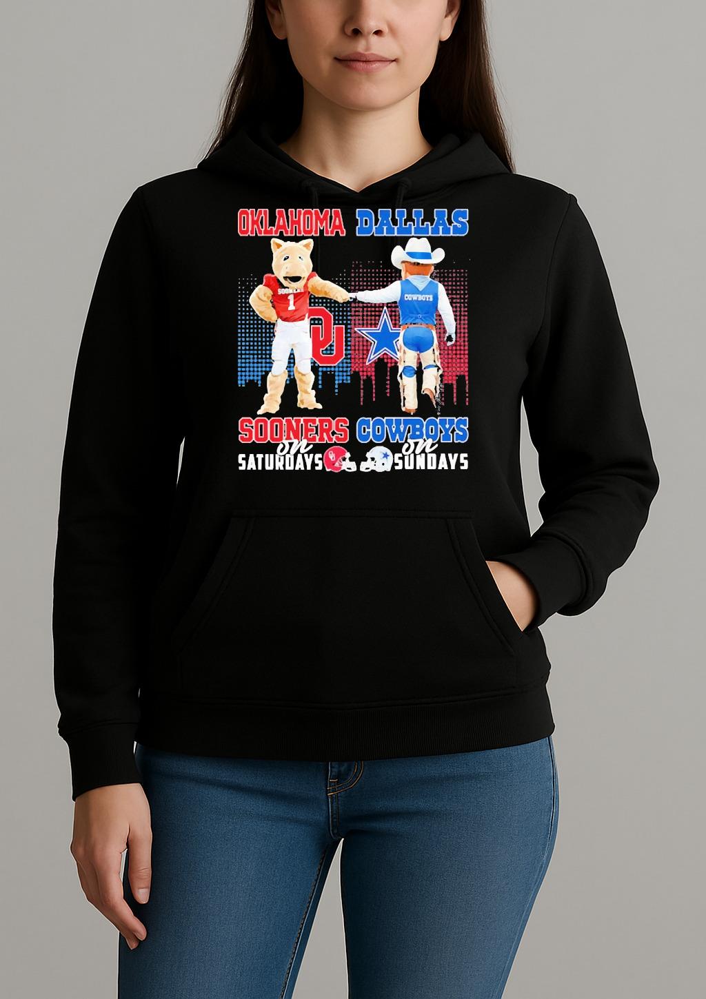 Oklahoma Sooners On Saturdays Dallas Cowboys On Sundays Mascot Premium Unisexhoodie
