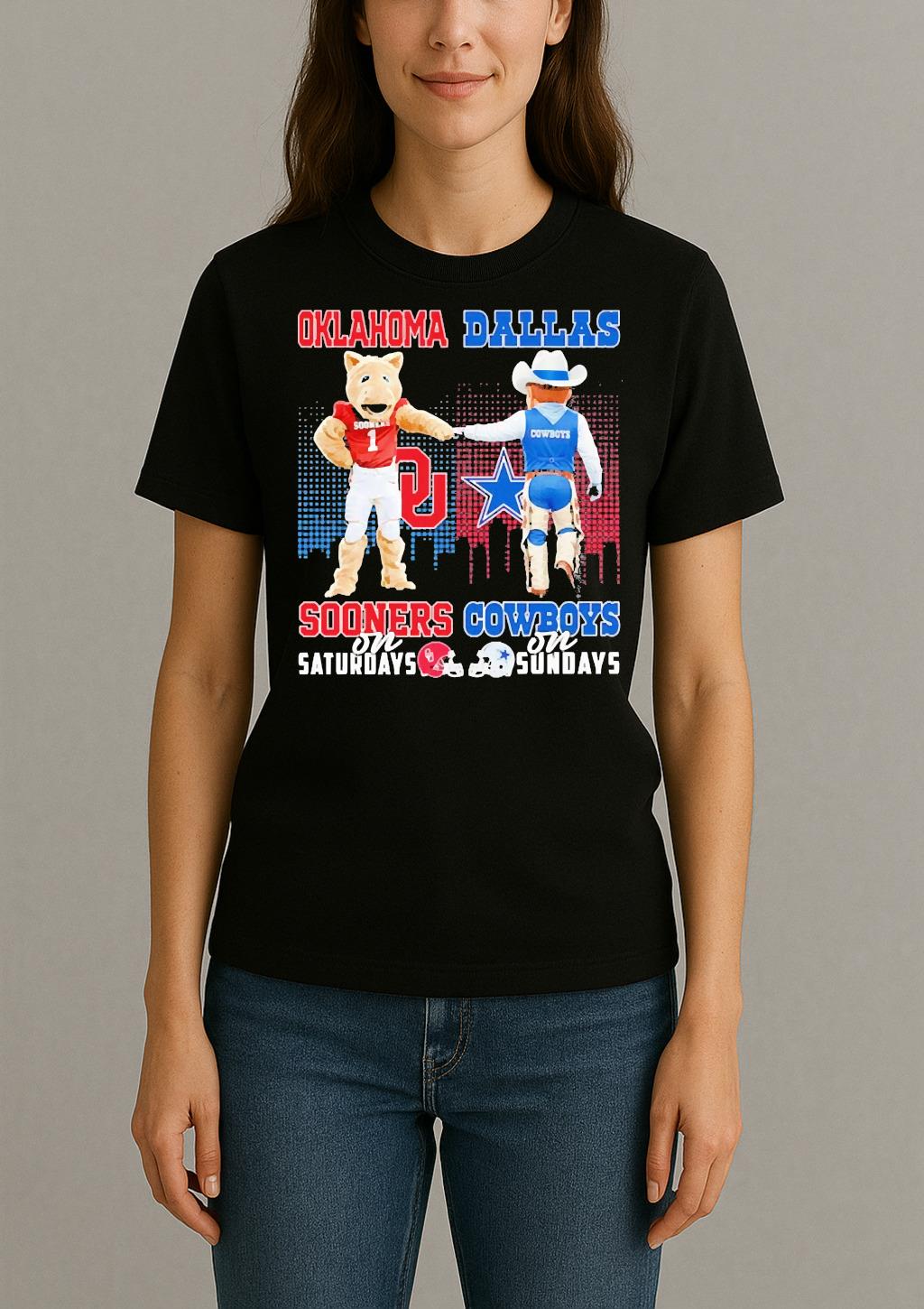 Oklahoma Sooners On Saturdays Dallas Cowboys On Sundays Mascot Premium Womentee