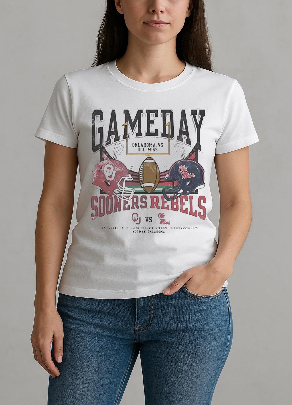 Oklahoma Sooners Vs Ole Miss Rebels 2025 Gameday Matchup Premium W-tee