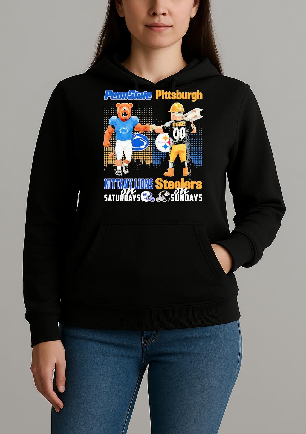 Penn State Nittany Lions On Saturdays Pittsburgh Steelers On Sundays Mascot Premium Unisexhoodie