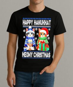 Premium Happy Hanukkat Meowy Ugly Christmas Sweat T Shirts Sweater Hoodie