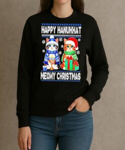 Premium Happy Hanukkat Meowy Ugly Christmas Sweat T Shirts Sweater Hoodie sweater