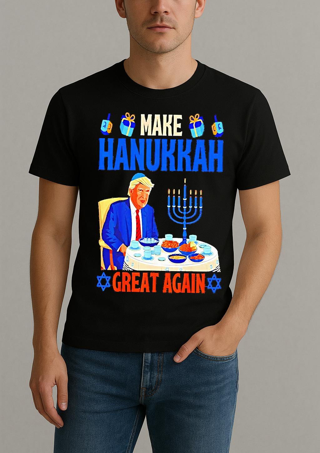 Premium Trump Make Hanukkah Great Again Ugly Christmas Sweat T Shirts Sweater Hoodie