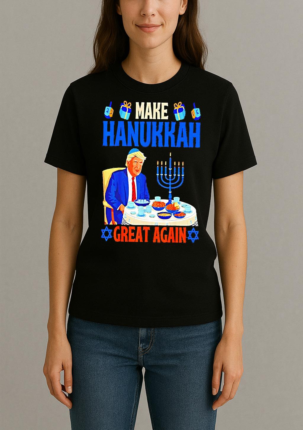 Premium Trump Make Hanukkah Great Again Ugly Christmas Sweat T Shirts Sweater Hoodie Womentee