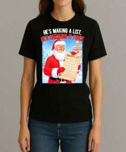 Santa Trump Hes Making A Naughty List Checking It Twice Christmas Premium Womentee