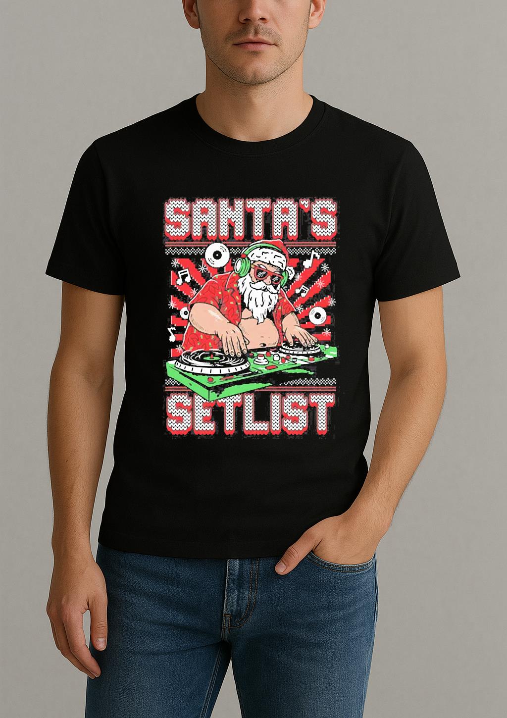 Santas Setlist Ugly Sweater Christmas Shirt Santa Music Xmas Tee