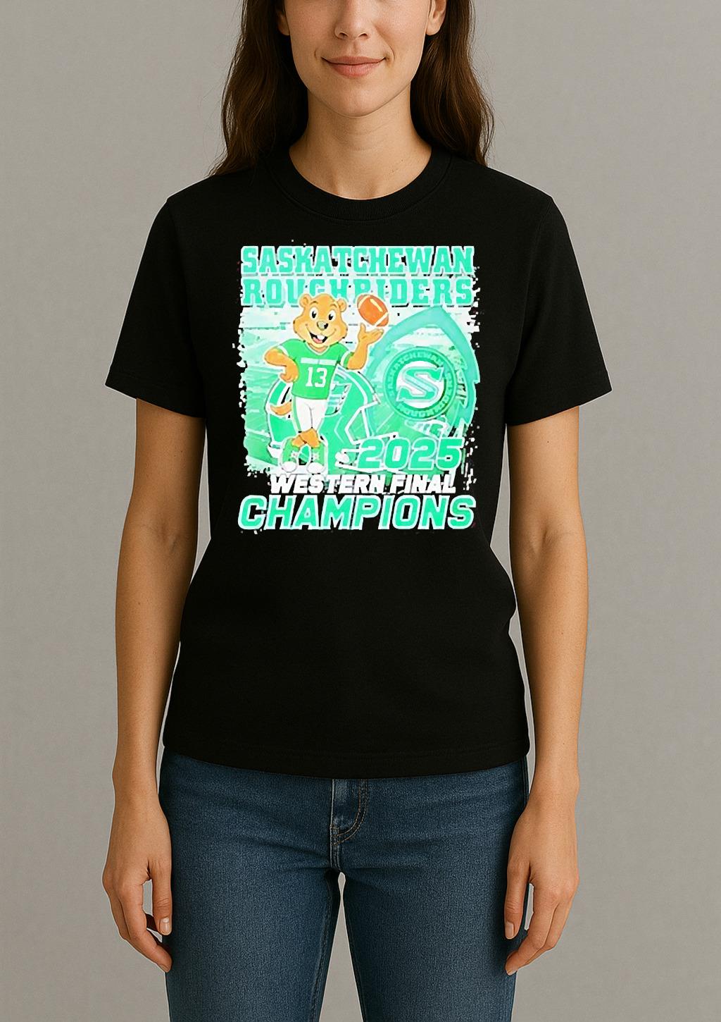 Saskatchewan Roughriders Mascot 2025 Western Final Champions Shirt Womentee