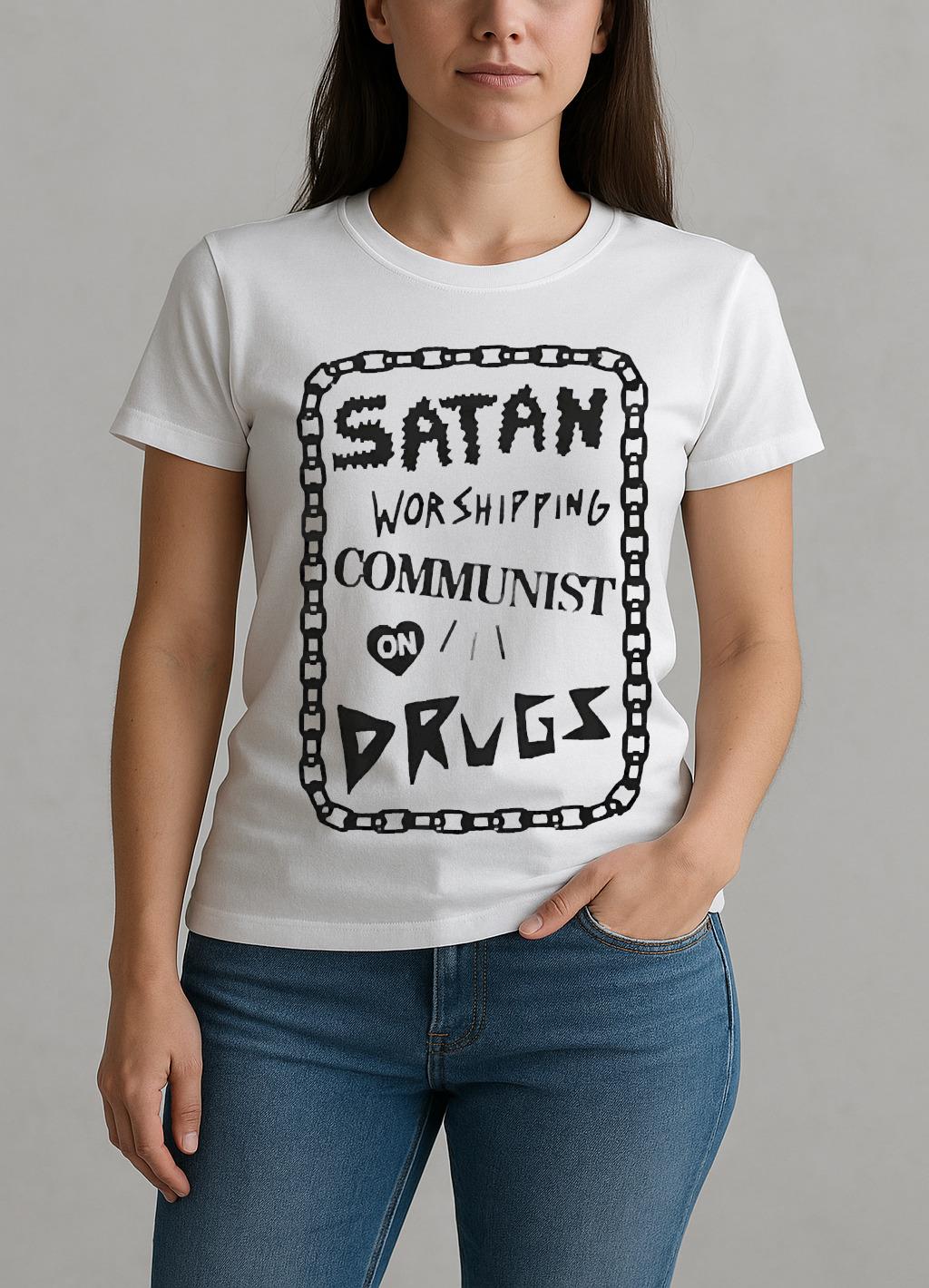 Satan Worshipping Communist On Drugs Premium W-tee