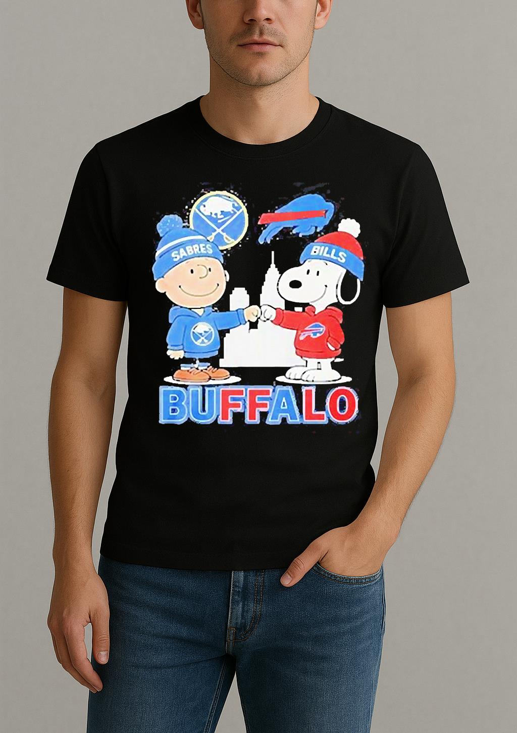 Snoopy Fist Bump Charlie Brown Buffalo Sabres And Buffalo Bills Shirt