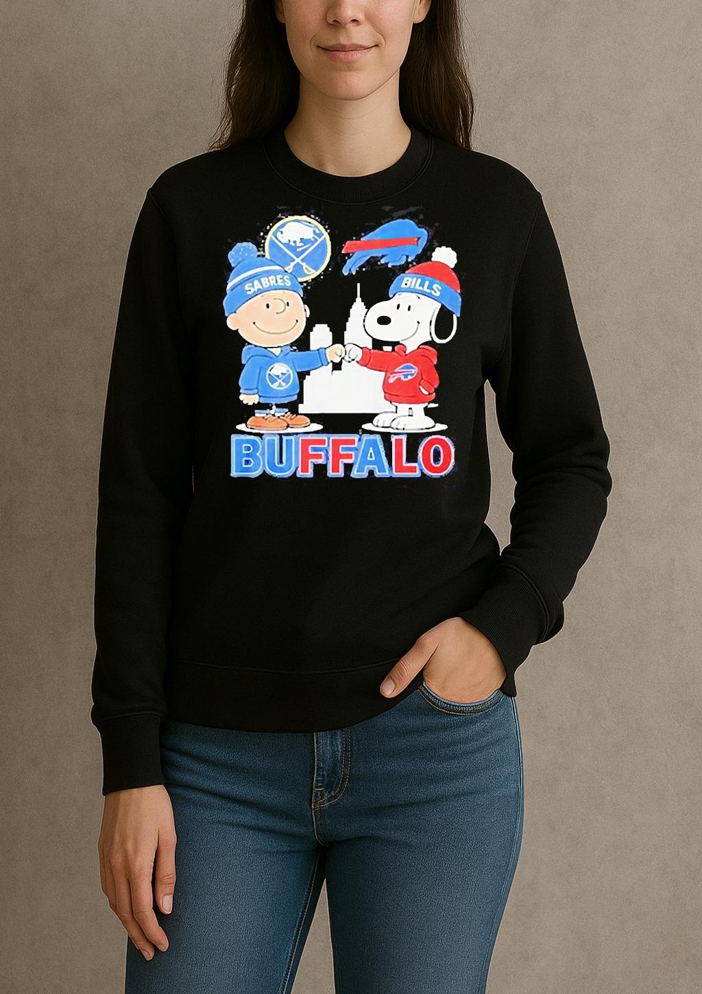 Snoopy Fist Bump Charlie Brown Buffalo Sabres And Buffalo Bills Shirt sweater